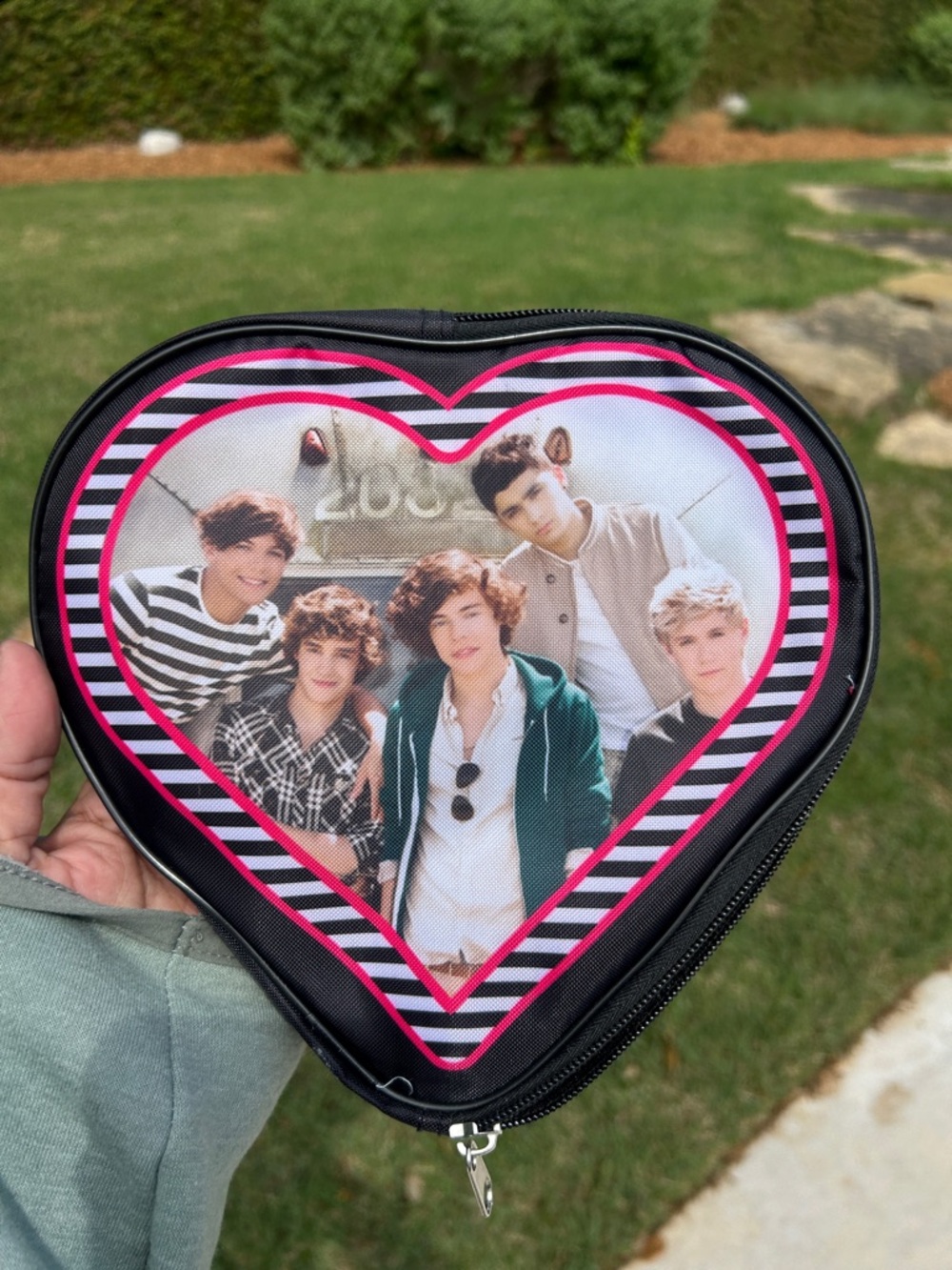 One Direction Black and Pink Toiletry Bag with Band Photo Panel